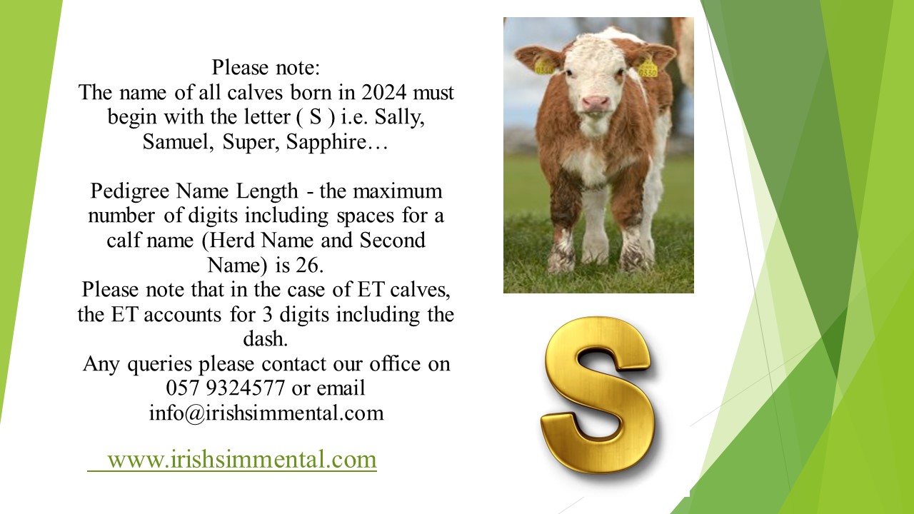 Letter For Calves born in 2024 is ‘S’