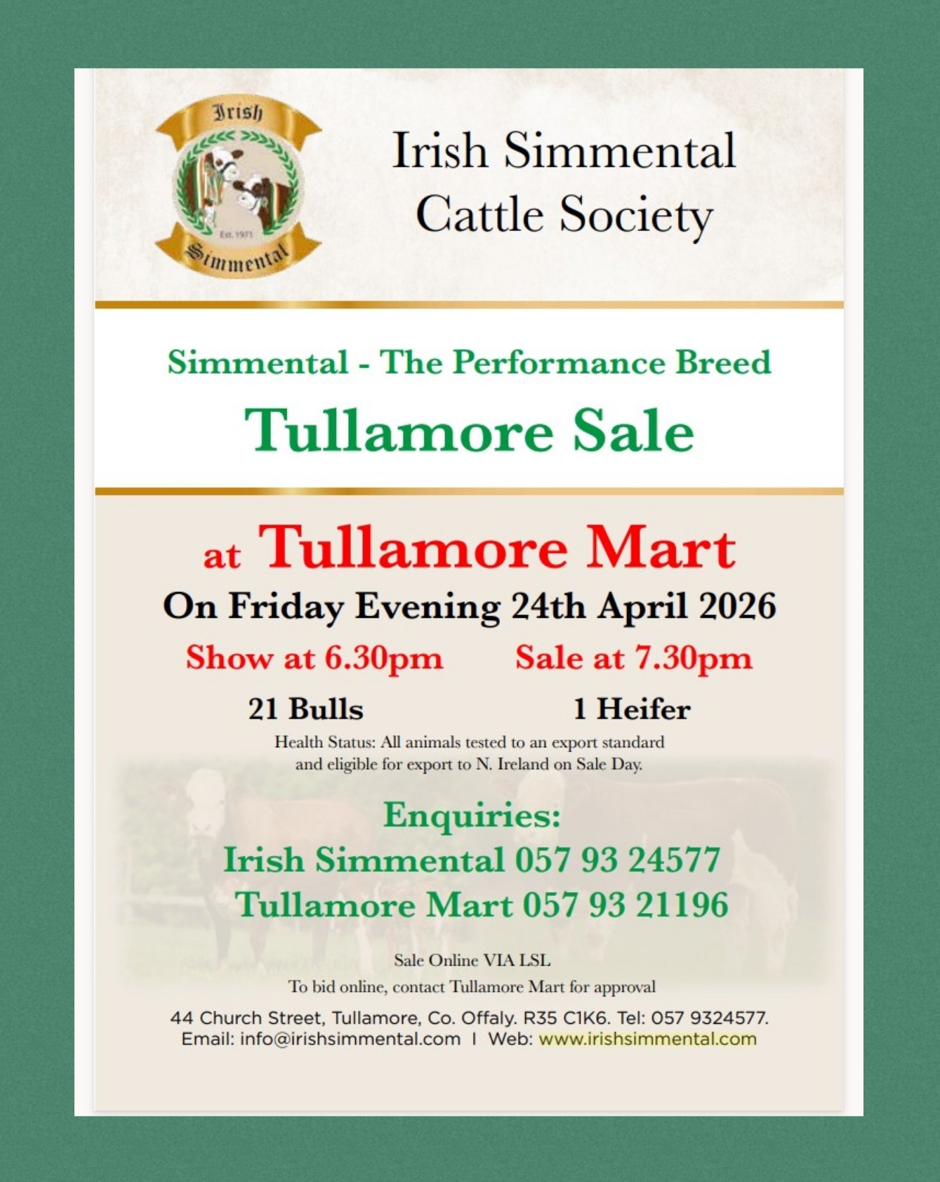 Catalogue Here for Tullamore Evening Show & Sale Friday 24th April 2026
